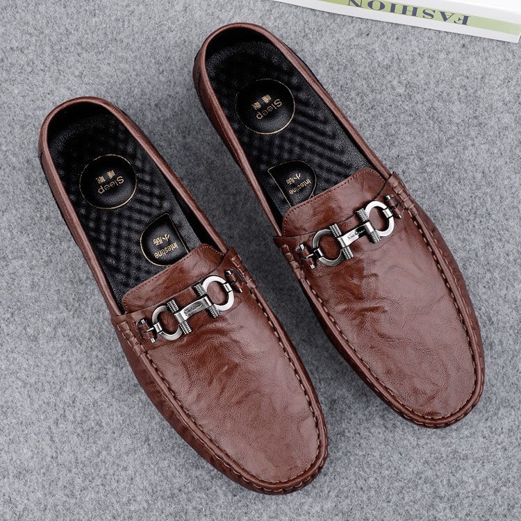 Zapatos de lujo ligero Bean para hombres de cuero genuino 2025 nuevos zapatos de estilo perezoso marca de moda impresión informal británica zapatos Lefour