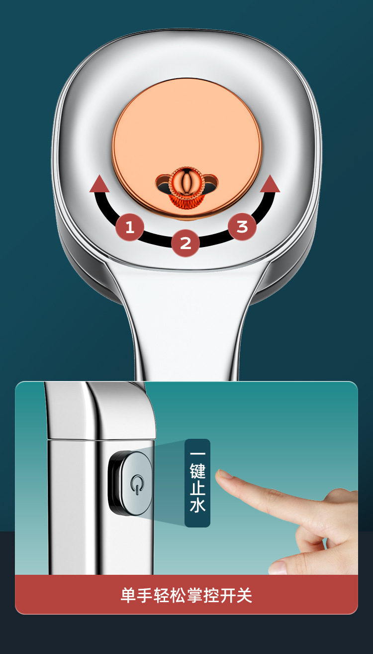 Skin-beautifying and pressure-increasing showerhead, three-speed one-button water stop, super powerful household bath water heater and showerhead set undefined