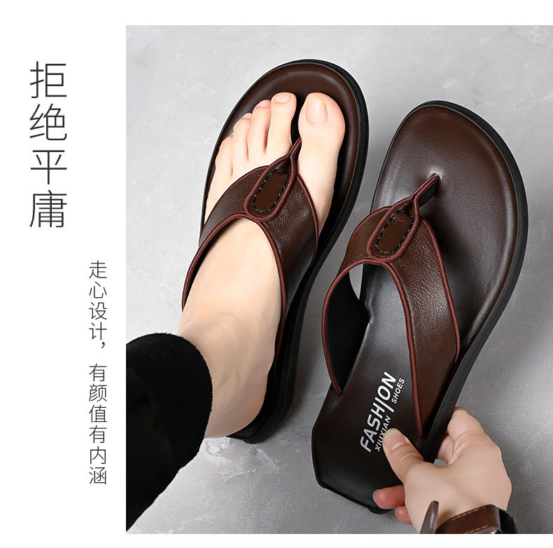 Dép xỏ ngón nam da bò lớp đầu chống trượt, phong cách casual đi ngoài trời — XQ2266 màu nâu, XQ2266 màu đen chi tiết 12