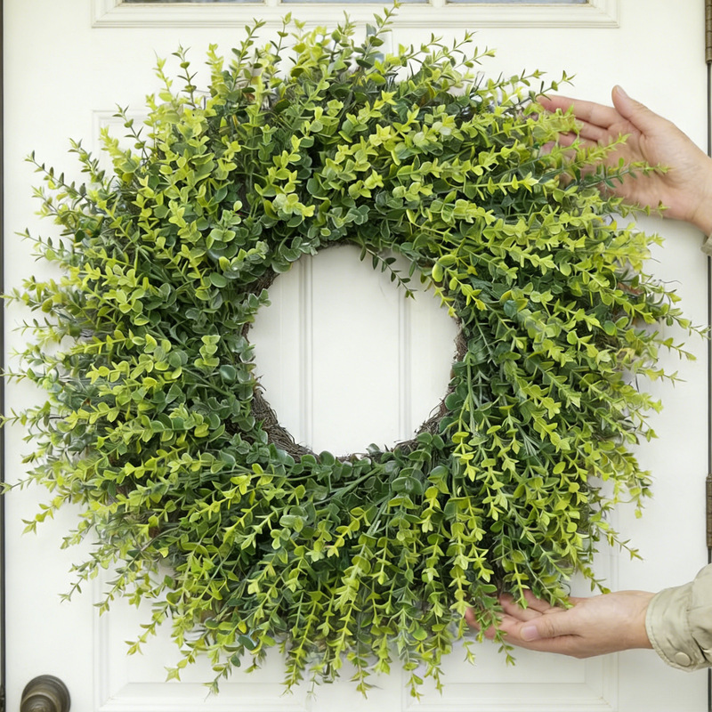 Meimei 2026 Amazon Hot Item Boxwood Money Leaf Spring and Summer Wreath Front Door Hanging Decoration for Home