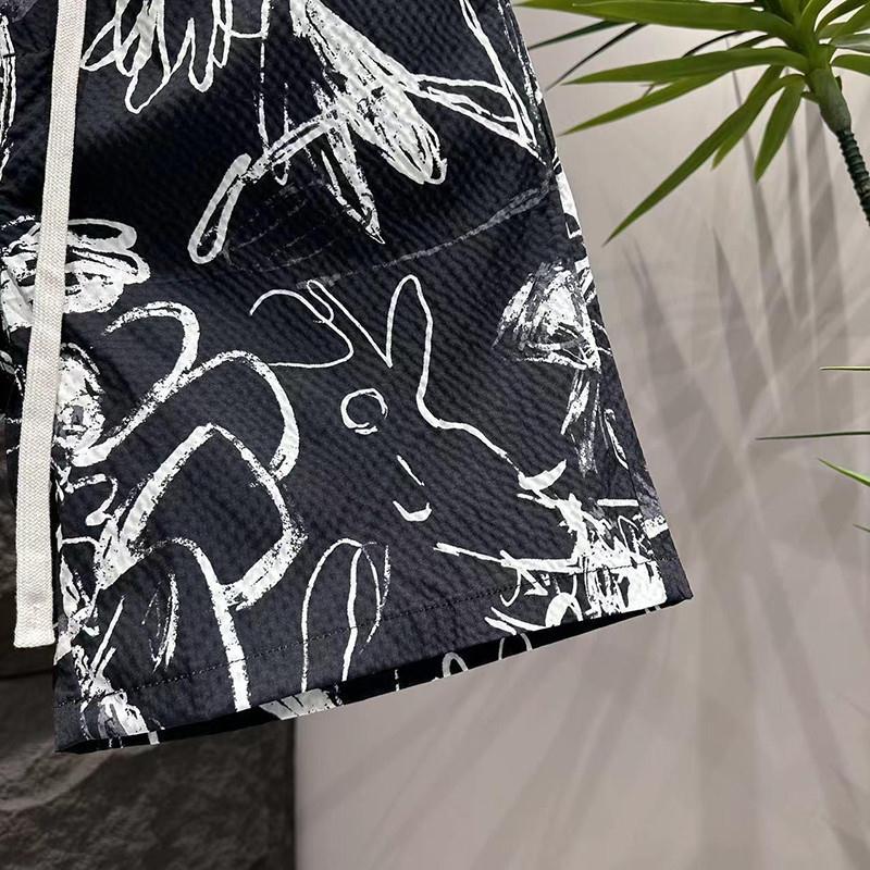 Men's Graffiti Style Quick Drying Beach Shorts Summer Thin High Street Sporty Casual Five Point Individuality Pants_viptrois.com