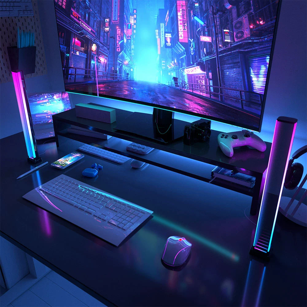 Luz ambiental LED de escritorio con espejo en capas, RGB, colorida, Bluetooth, para juegos, deportes electrónicos, lámpara de ambiente con sonido activado, lámpara de escritorio moderna.