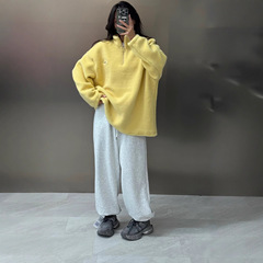 美式复古半拉链摇粒绒外套潮牌街头流行字母刺绣撞色运动卫衣女秋