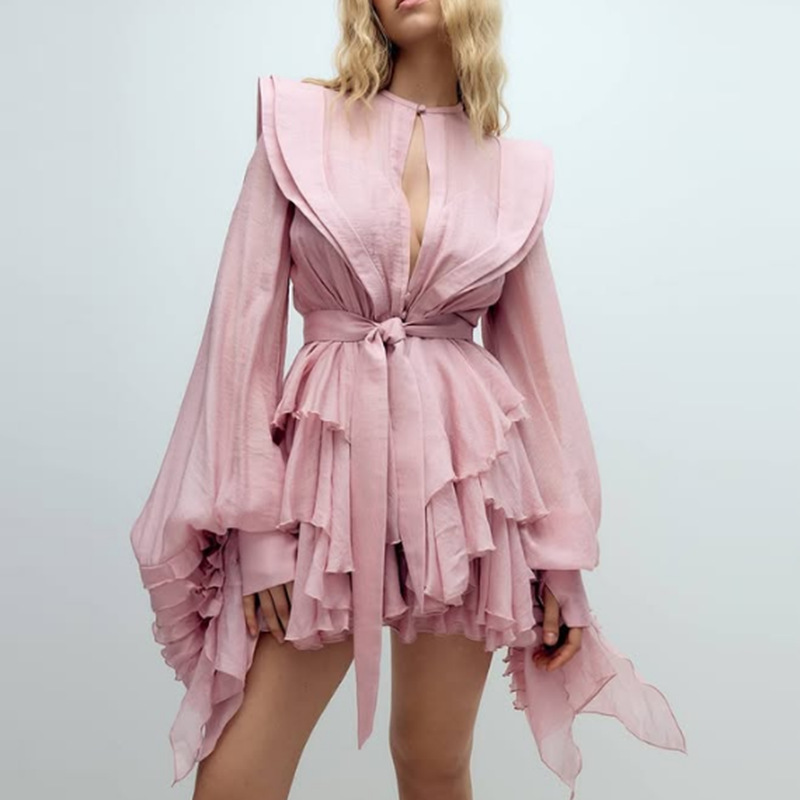 Ruffled Lantern Sleeve Dress for Women 2026 Autumn New Style Elegant Simple Casual Fashion Beach Short Dress Ruffled Lantern Sleeve Dress for Women 2026 Autumn New Style Elegant Simple Casual Fashion Beach Short Dress