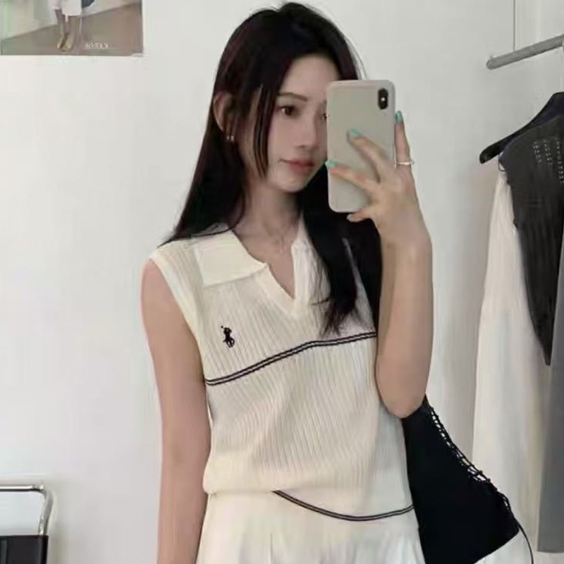馬マーク夏フレンチレトロカジュアル高貴な気質ポロシャツニットベストトップ女性の若々しいファッションとハイエンド|undefined