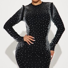 重工烫钻全身欧美紧身弹力绷带包臀裙黑色ebay爆款性感连衣裙夜店