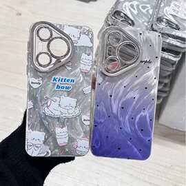 精孔羽纱适用vivoX300卡通闪粉手机壳Y500自带镜头膜RENO15电镀A6