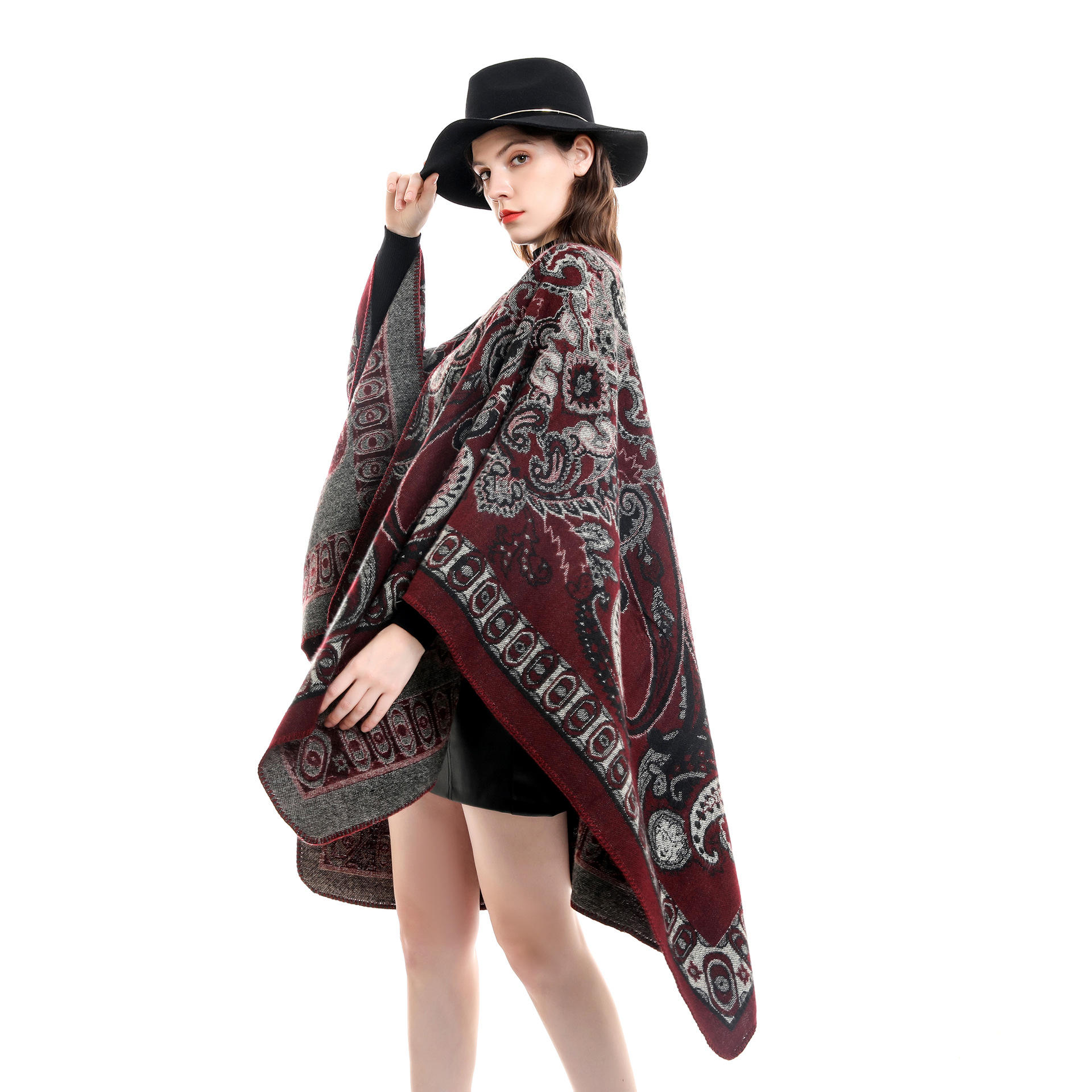 Otoño e Invierno nuevo chal floral patrón de moda color a juego capa europea y americana abrigo caliente para las mujeres