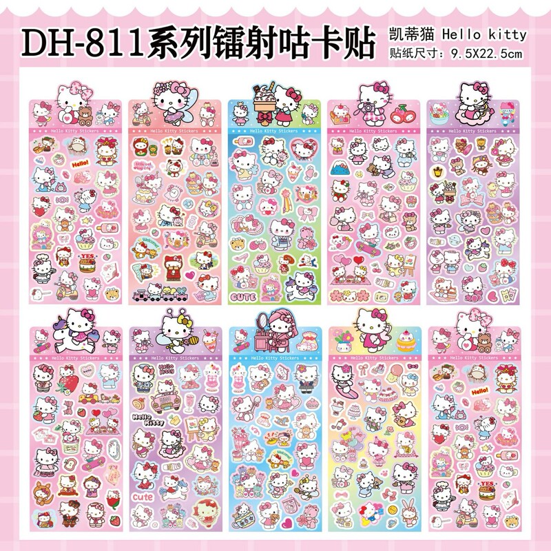 18枚の非繰り返しレーザー防水ステッカー、ハンドブックステッカー、かわいい漫画のキャラクターおもちゃ、サンリオイチゴクマラブ|undefined