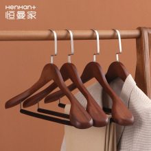 恒曼实木衣架宽肩防肩角大衣西装木质酒店衣撑植绒衣服架衣挂批发