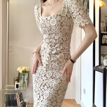 2025夏新款轻奢越南小众中长款蕾丝重工镂空宫廷连衣裙小礼服1723