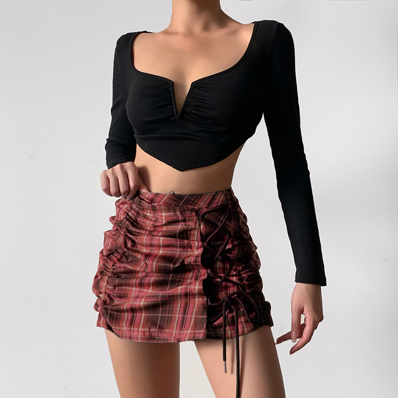 Drawstring Diablo Style Pleated Skirt NSGYB98937
