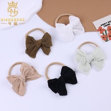 欧美热销儿童多巴胺布艺蝴蝶结头戴发饰公主糖果色柔软尼龙细发带