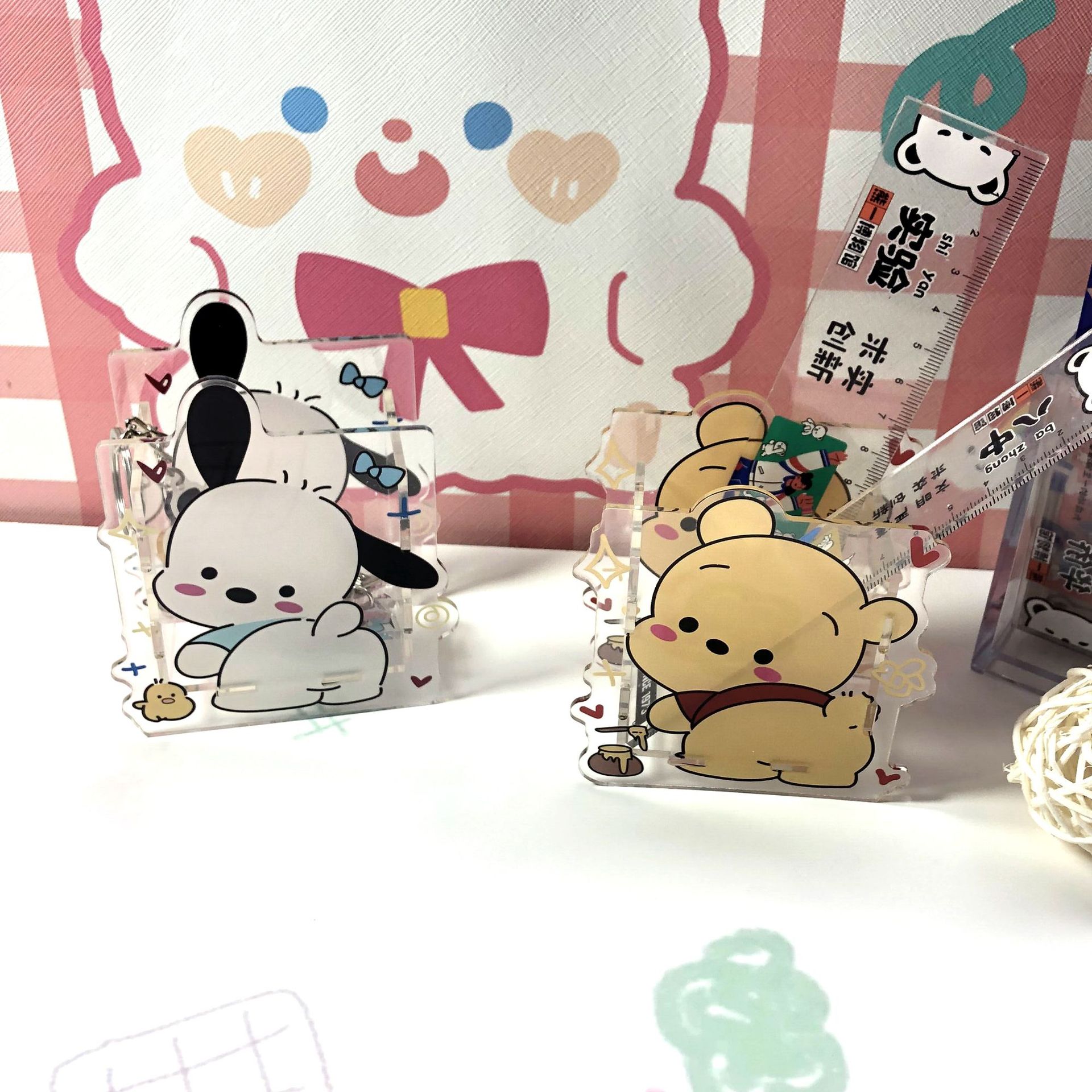 維尼熊亞克力透明筆筒大容量學生帕恰狗桌面筆筒收納盒可愛少女心