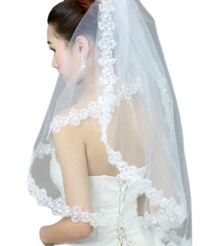 Bridal Wedding Veil Sequin Lace Wedding Veil Simple Short Super Fairy Wedding Dress Accessories Cross-Border Hot Sale
