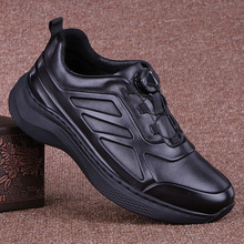 跨境外贸男鞋春秋季新款真皮旋钮自动扣休闲皮鞋实心底头层牛皮运