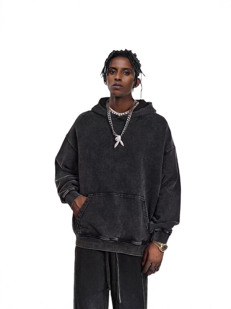 380G otoño y invierno pesado y terciopelo grueso retro europeo y americano transfronterizo lavadora de agua camisa deportiva de moda masculina camisa con sombrero