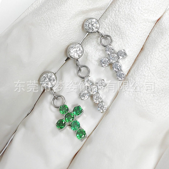 F136 Titanium Ear Nail Cylindrical Cross Pendant with 5A Zircon G23 Titanium Alloy Human Body Puncture Jewelry Ear Bone Nail