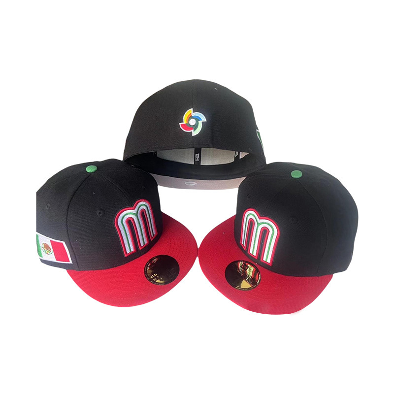 Fábrica de suministro directo para el equipo mexicano bordado nuevo logotipo de bandera de molino de viento letras de sombrero de béisbol mMéxico