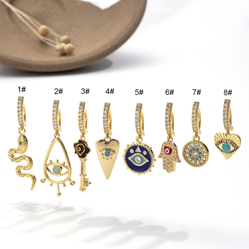 5g Weight December Birthstone Turquoise, Zircon Inlay Material 1 Piece Belly Rings Ethnic Style Devil'S Eye Heart Shape Snake Copper Inlay Turquoise Zircon