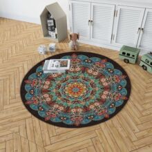 跨境复古曼陀罗圆形地毯客厅防滑耐脏易打理沙发毯阳台耐磨吊篮垫