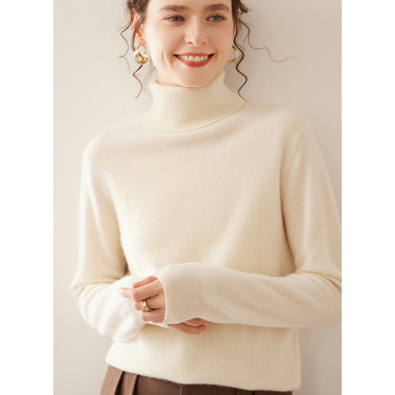 High-neck 35 cashmere 65 wool 2025 autumn and winter soft and comfortable close-fitting versatile knitted base layer sweater for women