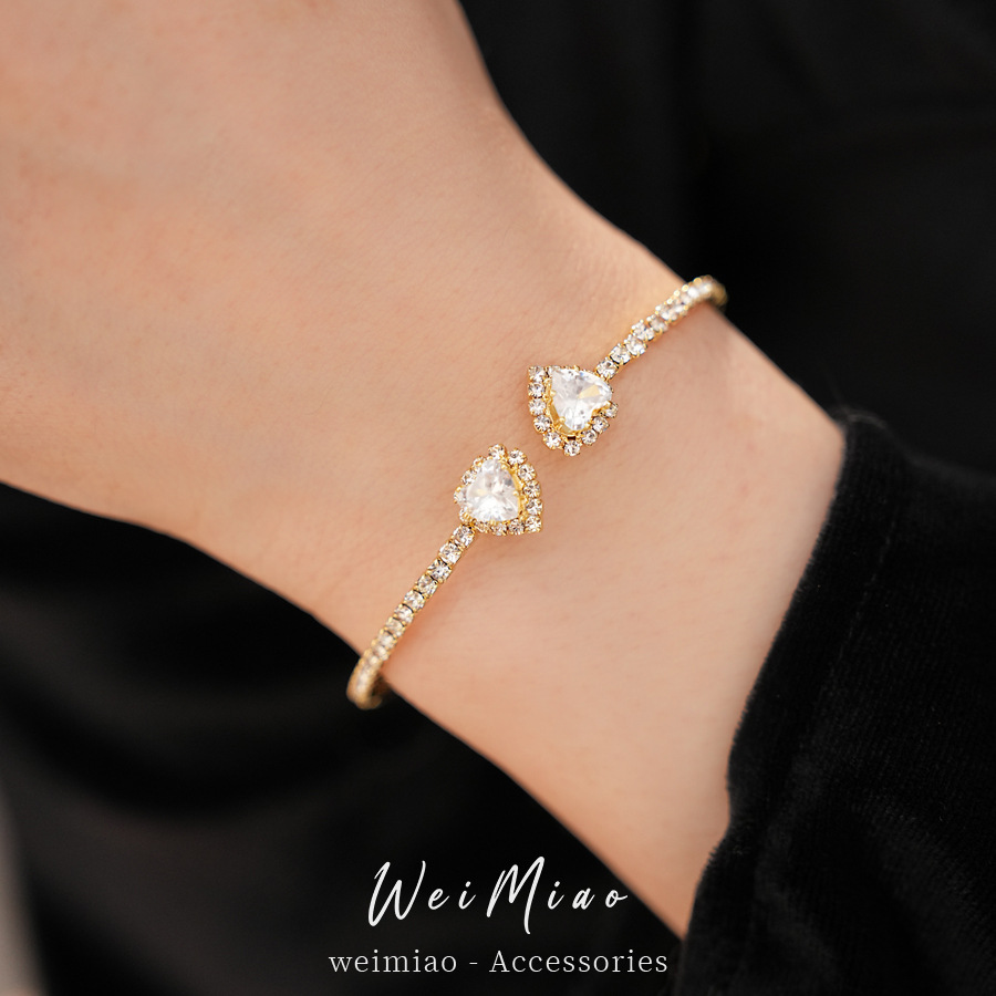 Brazalete de diamantes de amor abierto redondo estilo frío personalidad nicho pulsera de moda ligera lujo alta sensación de joyería al por mayor