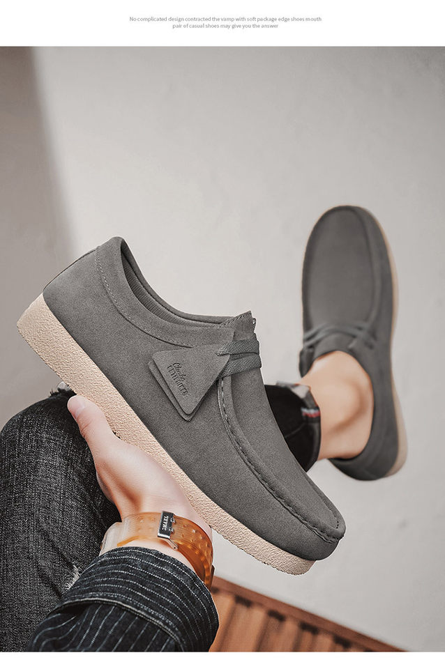 Giày lười nam da lộn mềm đế bệt kiểu mới, giày slip-on mũi tròn thoáng khí — Kaki, màu xám, màu đen chi tiết 15