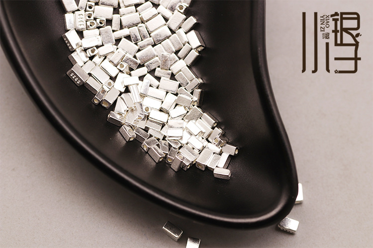 S925 Pure Silver Spacer Beads, Rectangular Plain Silver Loose Beads, Silver DIY Bracelet and Necklace Materials, Silver Accessories