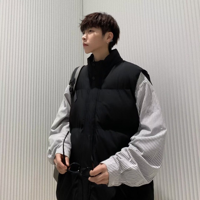 Otoño y invierno estilo coreano chaleco de moda masculino y femenino de cuello de algodón delgado bf grueso chaleco de hombro caliente chaqueta de clip de caballo