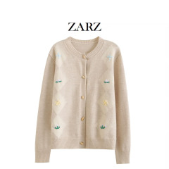 ZARZ 自制 欧美风 新款女装 洋气 时髦 休闲百搭菱形手工花开衫