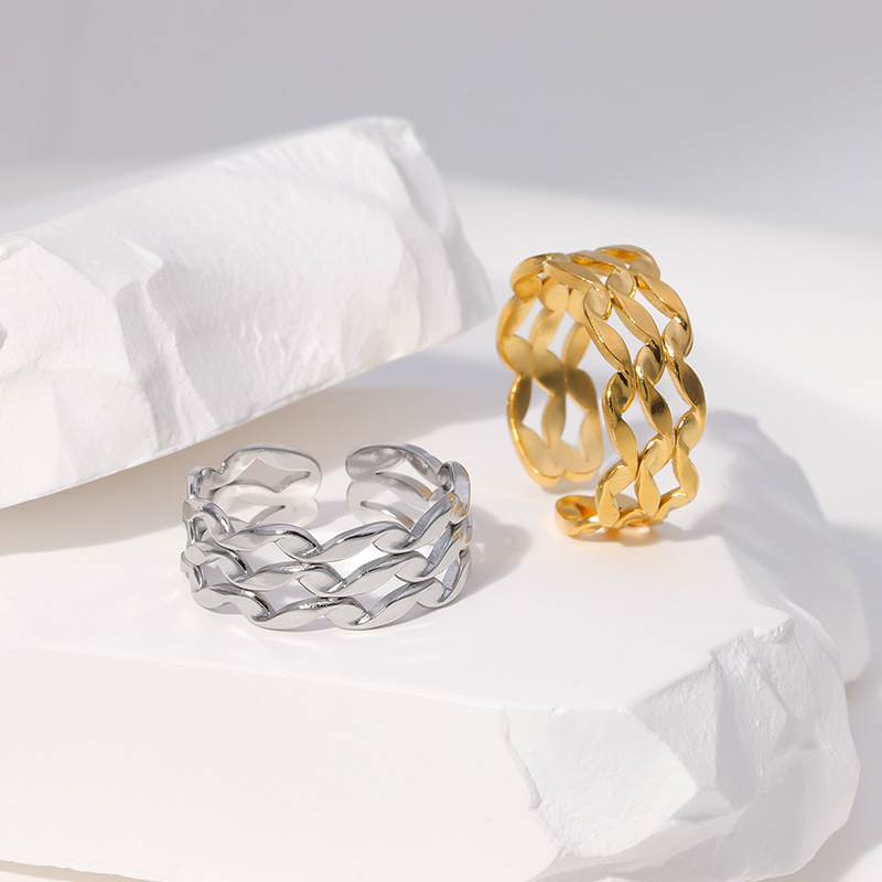 Fashion Waves Solid Color Stainless Steel Hollow Out Open Ring