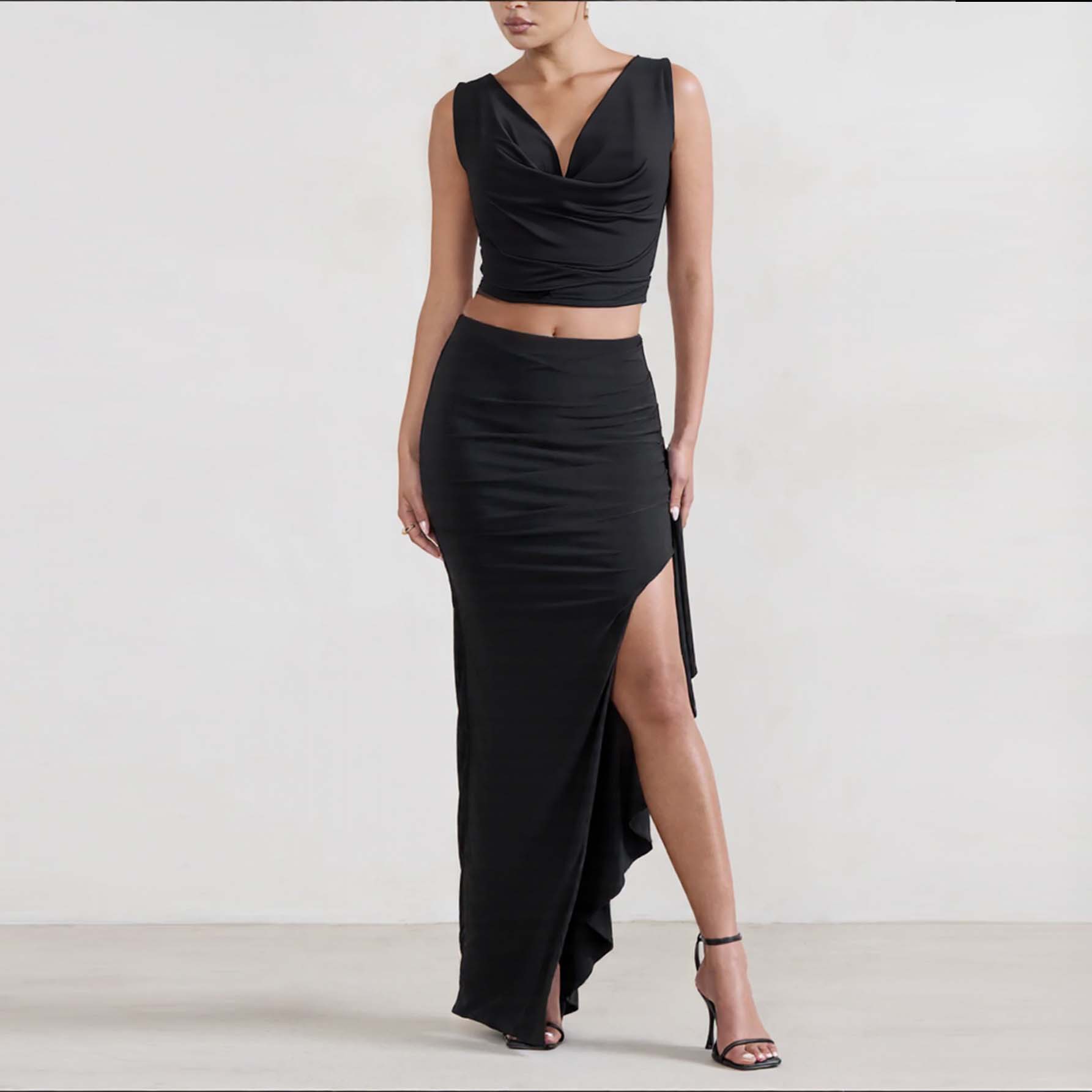 Cross-Border Women's Clothing Amazon Wish Evening Dress V Neck Suspender Top Sexy Backless High Waist Slit Long Skirt Two Pieces