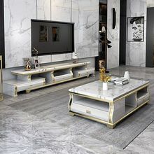 大理石茶几客厅简约现代不锈钢豪华新创意家用茶几伸缩电视柜组合