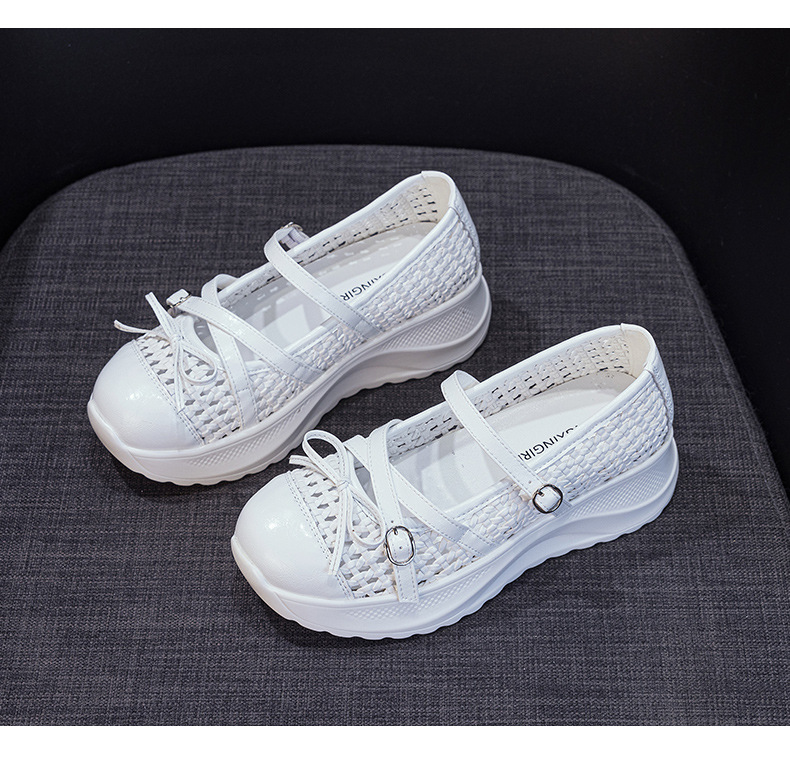 Giày sneaker nữ chunky đế dày dệt kim thoáng khí, phong cách Hàn Quốc, quai chéo, đế dày — Trắng 5097, Vàng 5097, Đen 5097 chi tiết 23