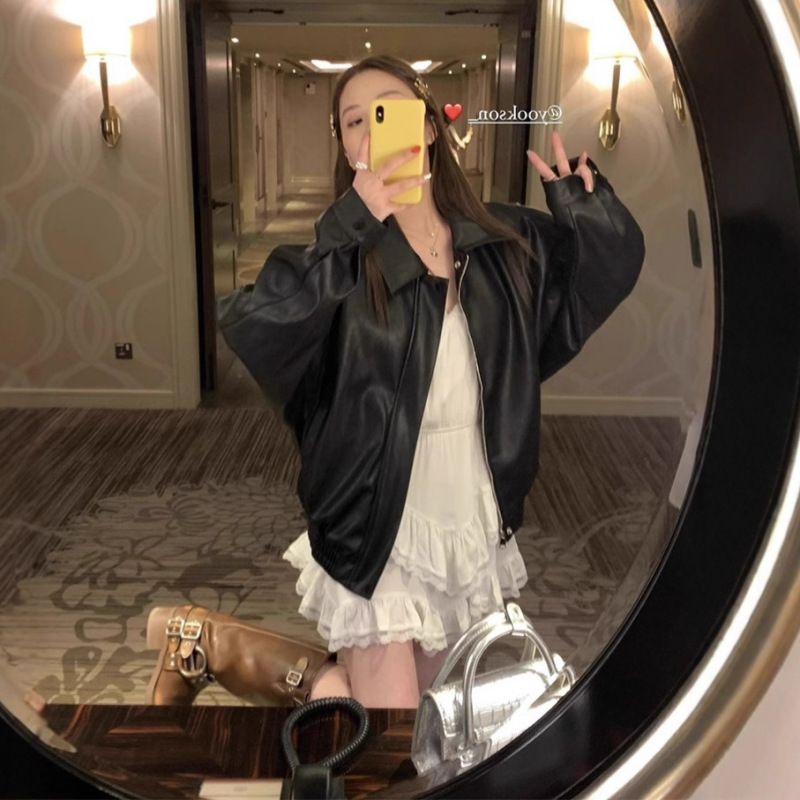 小个子2025新款今年流行感美拉德pu皮夹克棕色皮衣外套女超短款潮|undefined