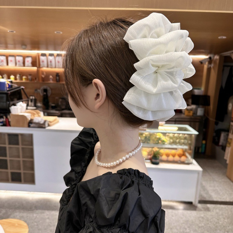 Satín de alta sensación, arco negro grande, clip de tiburón, toque de cabeza, clip de nube, clip de agarre, clip de cabello, tarjeta de cabello de mujer