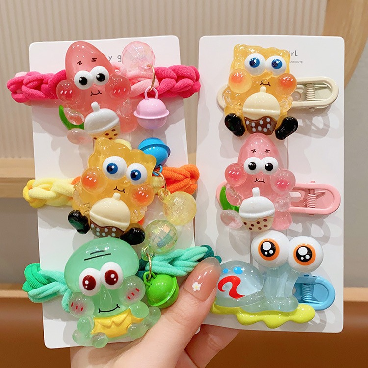 Hottest Trend Rubber Band Hair Tie Fringe Short Hair Clips for Girls, Bouncy Ball Hairstyle Hair Accessories SpongeBob Children Hair Clips