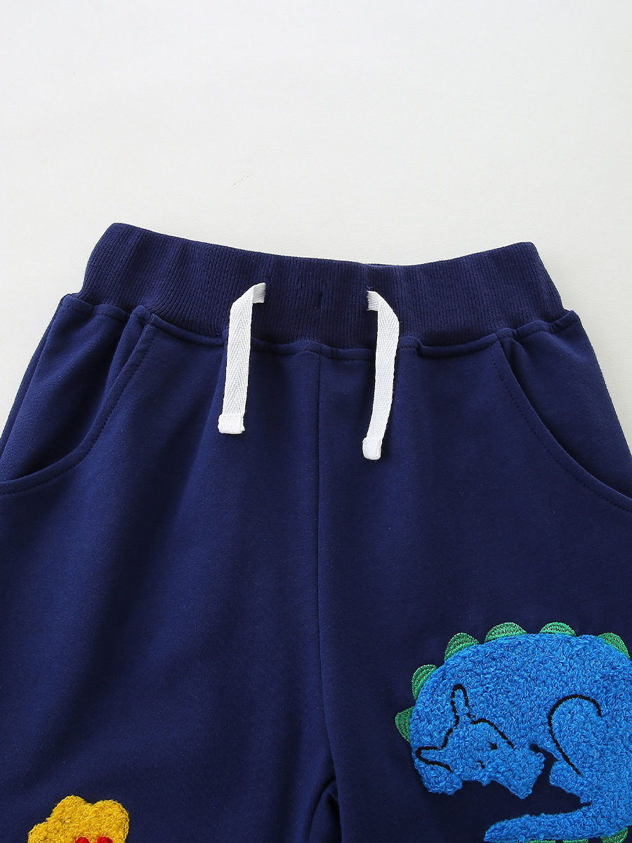 Otoño nuevos pantalones para niños estilo europeo y americano moda pantalones para niños dibujos animados dinosaurio toalla bordada pantalones deportivos para niños image 5