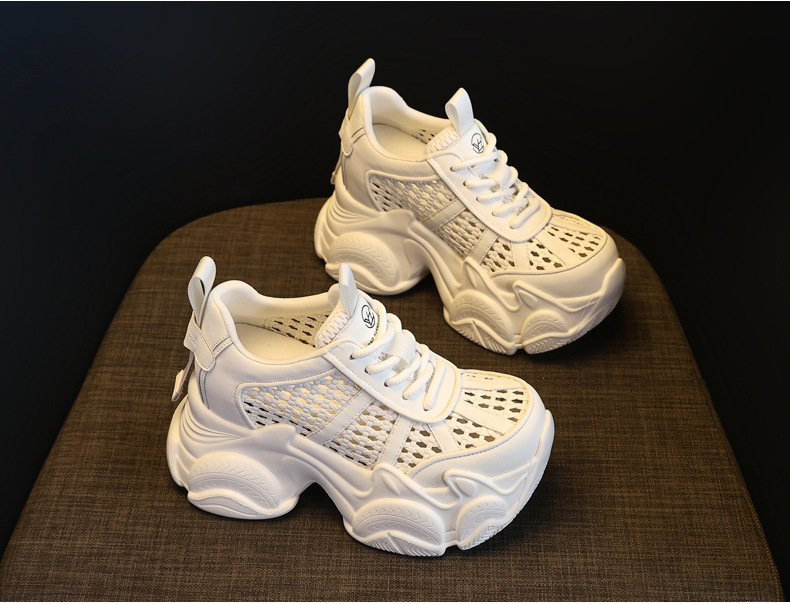 Giày sneaker nữ chunky đế dày thoáng khí tăng chiều cao — màu trắng chi tiết 5