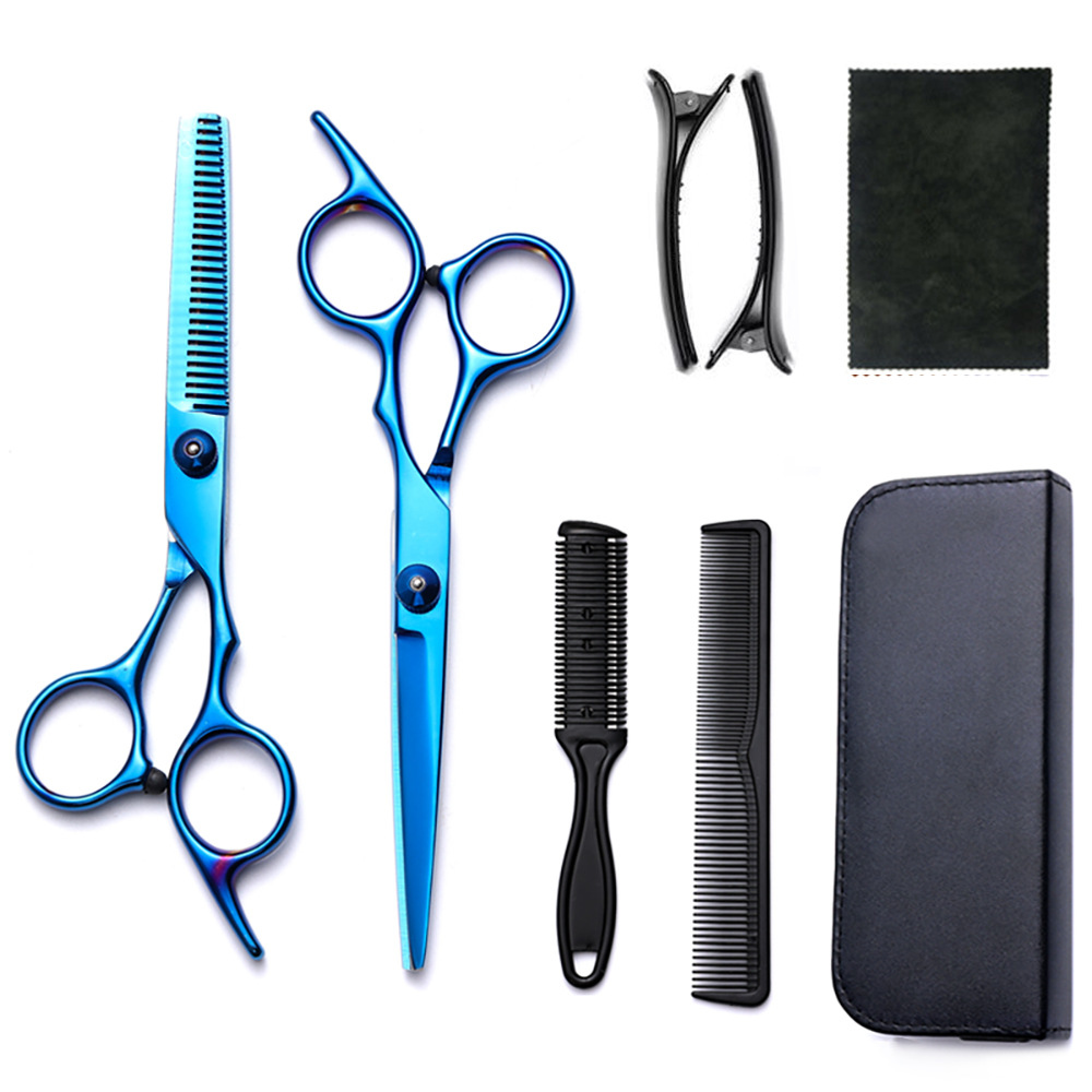 Corte de pelo tijeras transfronterizas amazonas color tijeras de dientes planas cortadas delgadas frange tijeras divisorias fábrica de tijeras al por mayor set de tijeras de peluquería
