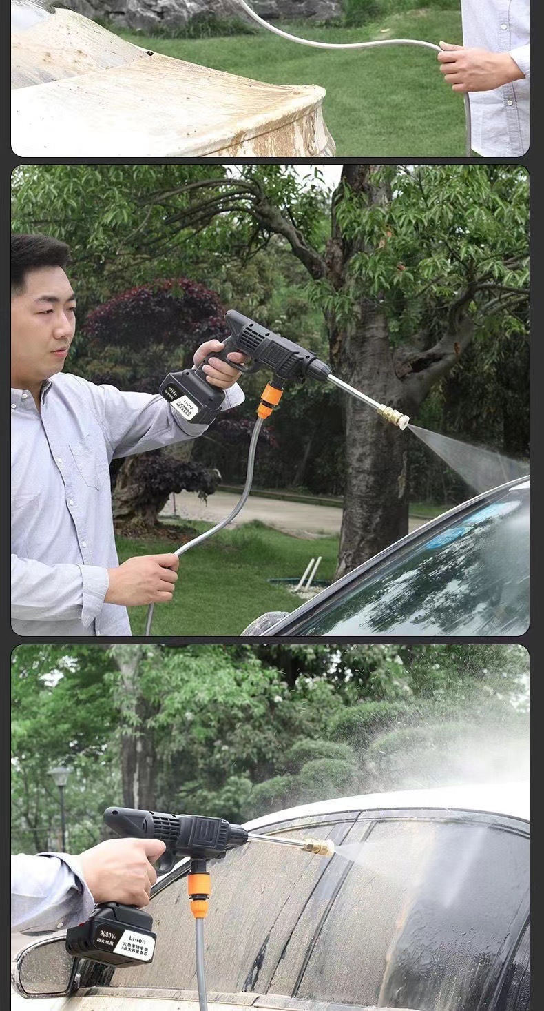 Wireless Car Wash High-Pressure Water Gun, Household Water Gun for Car Cleaning, High-Power Lithium Battery Powerful Water Gun, Pressure Boosting Device