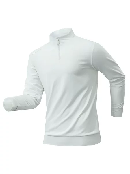 Outdoor casual wear, stand-up collar, half-zip, pullover design, long-sleeved, breathable sports top, high-elasticity training wear for men