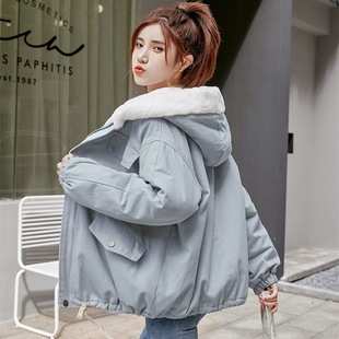 Milk Huhu Cotton-padded Coat Women's Winter Coat fleece-lined Thickened Korean-style Loose Student Western-style All-match Cotton-padded Coat Autumn Outer Wear