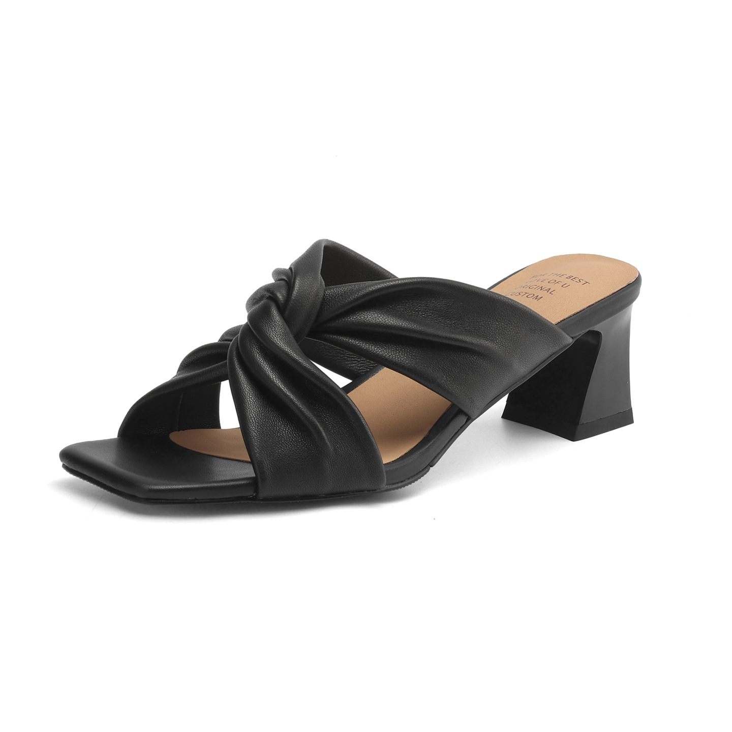 Sandal cao gót nữ quai ngang gót 5 cm phong cách cổ điển — đen