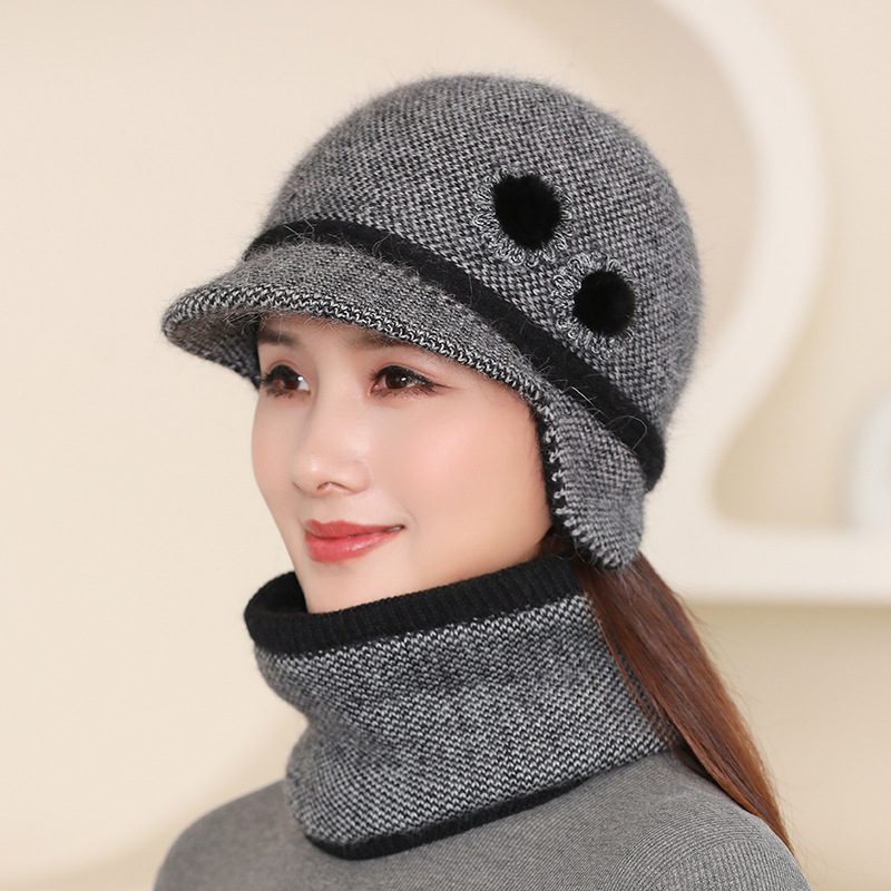 Frauen mittleren Alters und ältere Frauen, Mamas Entenschnabelmütze, Omas winterliche, mit Fleece gefütterte, warme Strickmütze zum Reiten,_voghion.com