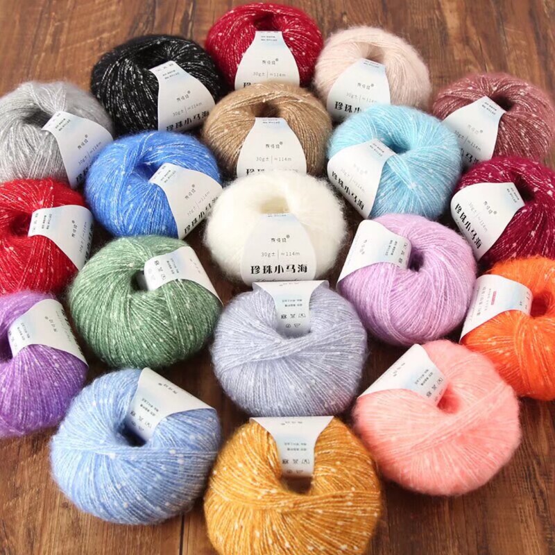Pearl Mohair Blended Yarn for Knitting Scarves, Sweaters, Hats, Crochet, Medium-Fine Snow Dot Yarn, Fine-Spun