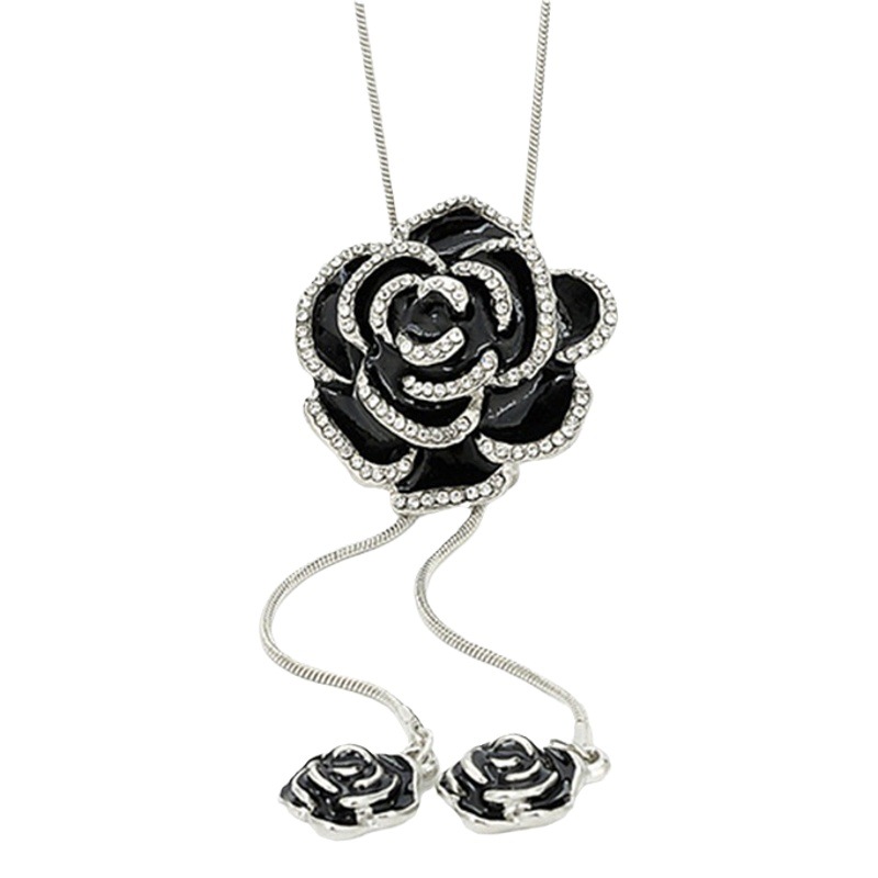 Venta caliente de otoño e invierno de alta calidad negro rosa suéter cadena mujer de alta gama largo salvaje collar largo accesorios al por mayor