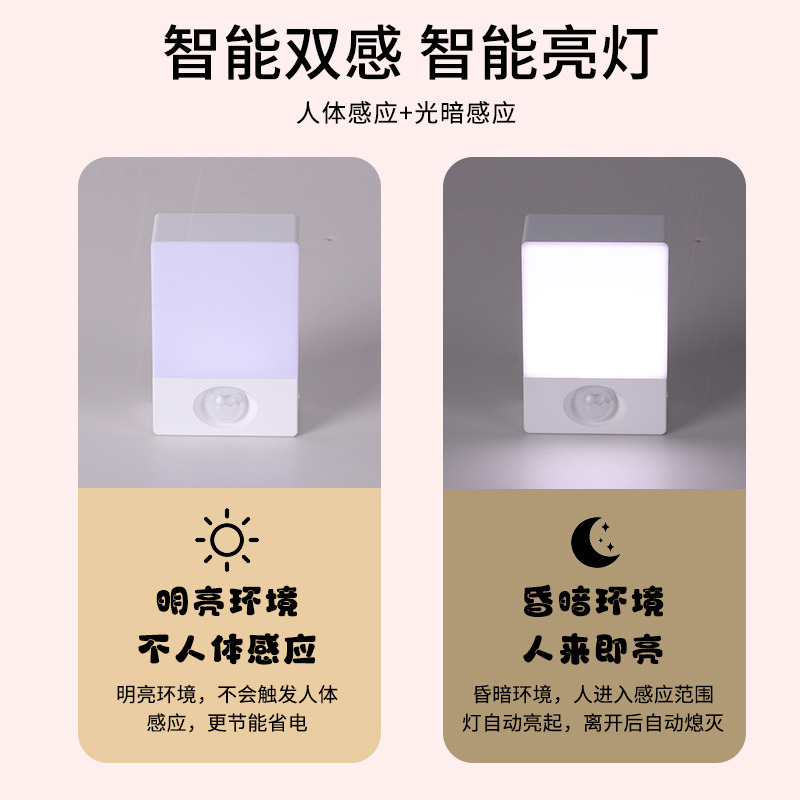 Cross-Border Smart Sensor Light for Bedroom, Home Use, Wall-Mounted, Rechargeable Led Desktop Night Light with Human Motion Detection