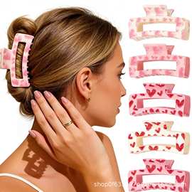 跨境热销情人节爱心印花发抓夹希音热销方块鲨鱼夹套装工厂批发